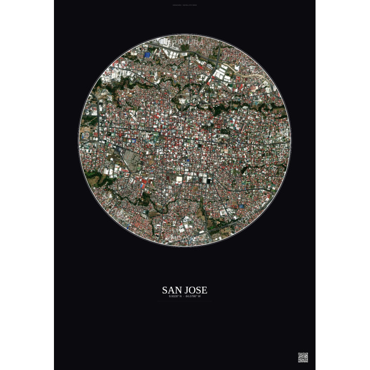 Affiche San Jose – Poster vue satellite 2.5km Couleur | Gravura – Fond foncé