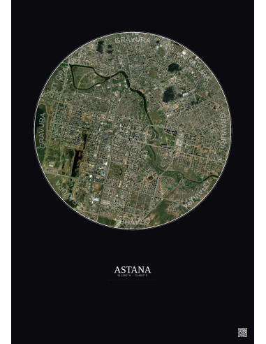 Affiche Astana – Poster vue satellite 6km Couleur | Gravura – Fond foncé