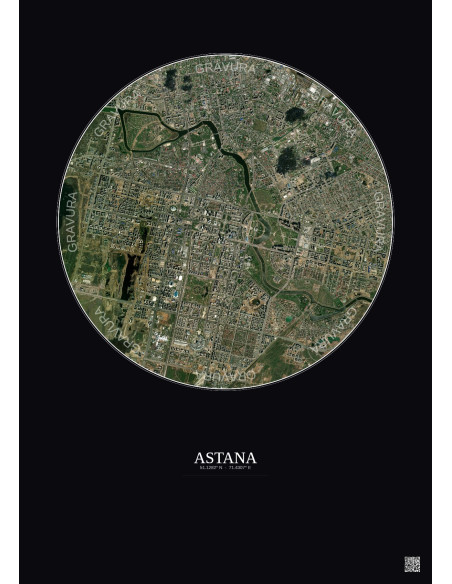 Affiche Astana – Poster vue satellite 6km Couleur | Gravura – Fond foncé