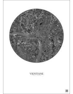 Affiche Vientiane – Poster vue satellite 10km N&B | Gravura – Fond clair