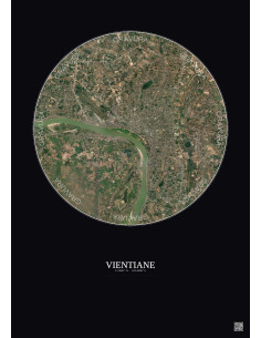 Affiche Vientiane – Poster vue satellite 10km Couleur | Gravura – Fond foncé