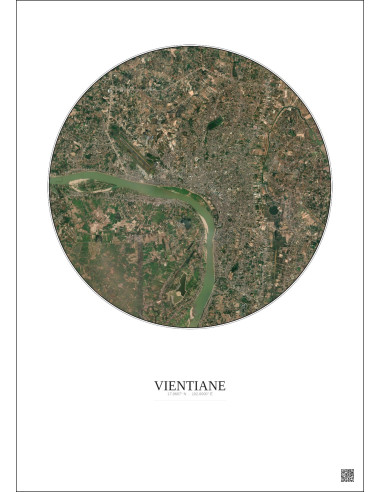 Affiche Vientiane – Poster vue satellite 10km Couleur | Gravura – Fond clair
