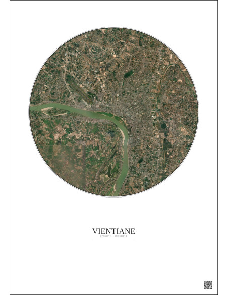 Affiche Vientiane – Poster vue satellite 10km Couleur | Gravura – Fond clair