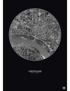 Affiche Vientiane – Poster vue satellite 2.5km N&B | Gravura – Fond foncé
