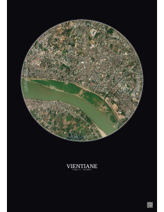Affiche Vientiane – Poster vue satellite 2.5km Couleur | Gravura – Fond foncé
