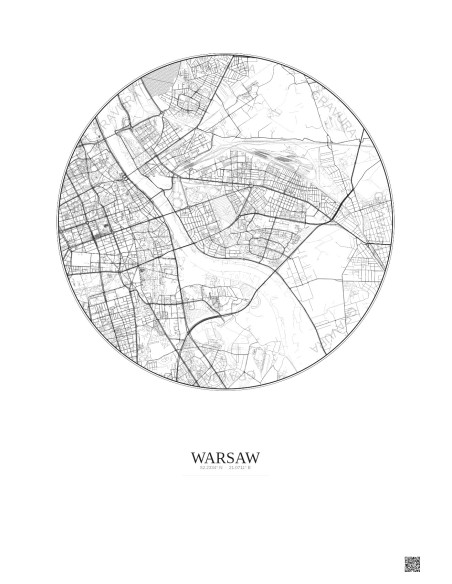 Affiche Warsaw – Poster carte de ville 6km | Gravura – Fond clair