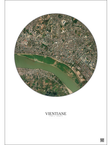 Affiche Vientiane – Poster vue satellite 2.5km Couleur | Gravura – Fond clair