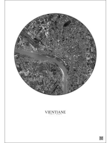 Affiche Vientiane – Poster vue satellite 6km N&B | Gravura – Fond clair