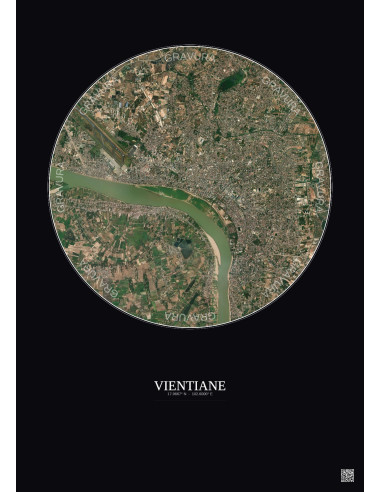 Affiche Vientiane – Poster vue satellite 6km Couleur | Gravura – Fond foncé