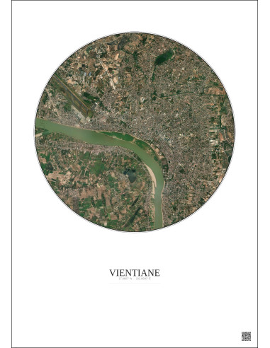 Affiche Vientiane – Poster vue satellite 6km Couleur | Gravura – Fond clair