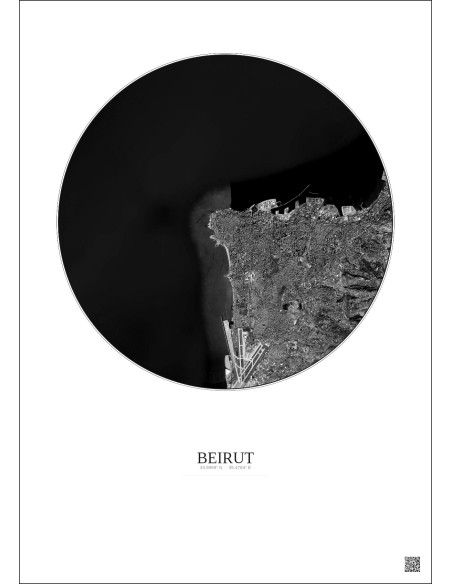 Affiche Beirut – Poster vue satellite 10km N&B | Gravura – Fond clair