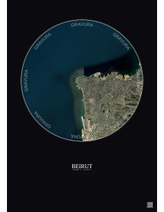 Affiche Beirut – Poster vue satellite 10km Couleur | Gravura – Fond foncé