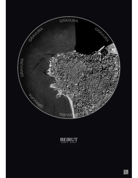 Affiche Beirut – Poster vue satellite 2.5km N&B | Gravura – Fond foncé
