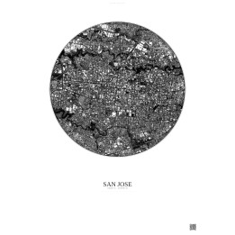 Affiche San Jose – Poster vue satellite 2.5km N&B | Gravura – Fond clair