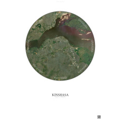 Affiche Kinshasa – Poster vue satellite 10km Couleur | Gravura – Fond clair