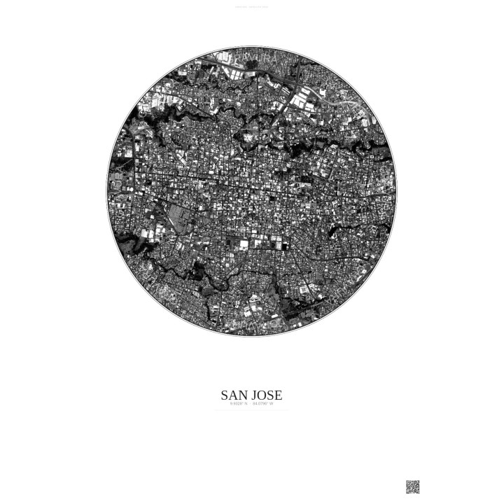 Affiche San Jose – Poster vue satellite 2.5km N&B | Gravura – Fond clair