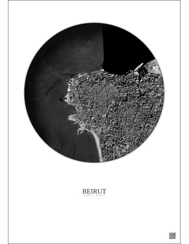 Affiche Beirut – Poster vue satellite 2.5km N&B | Gravura – Fond clair