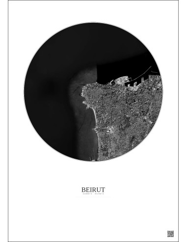 Affiche Beirut – Poster vue satellite 6km N&B | Gravura – Fond clair