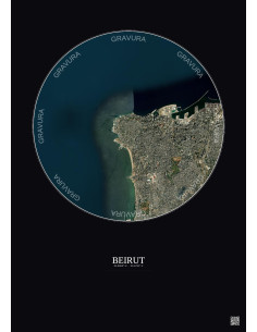 Affiche Beirut – Poster vue satellite 6km Couleur | Gravura – Fond foncé