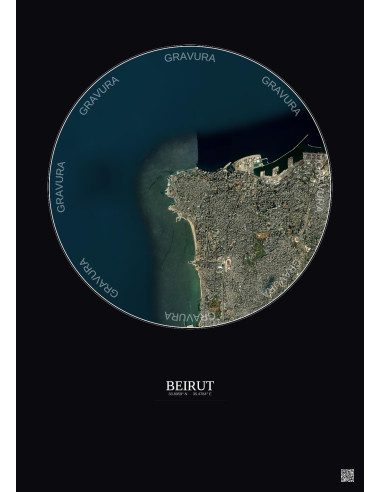 Affiche Beirut – Poster vue satellite 6km Couleur | Gravura – Fond foncé