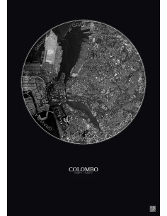 Affiche Colombo – Poster vue satellite 2.5km N&B | Gravura – Fond foncé