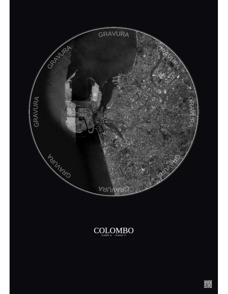 Affiche Colombo – Poster vue satellite 6km N&B | Gravura – Fond foncé
