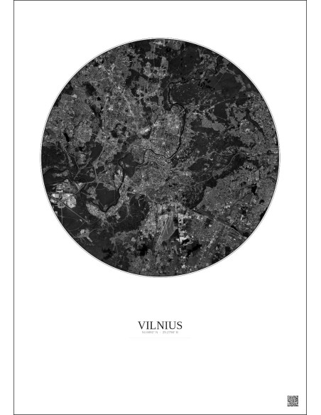Affiche Vilnius – Poster vue satellite 10km N&B | Gravura – Fond clair