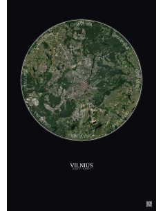 Vilnius Satellite View Poster 10km Color | Gravura – Dark background
