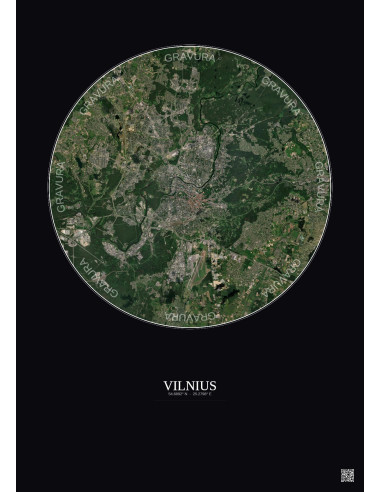 Affiche Vilnius – Poster vue satellite 10km Couleur | Gravura – Fond foncé