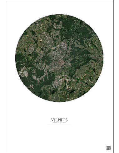 Vilnius Satellite View Poster 10km Color | Gravura – Light background