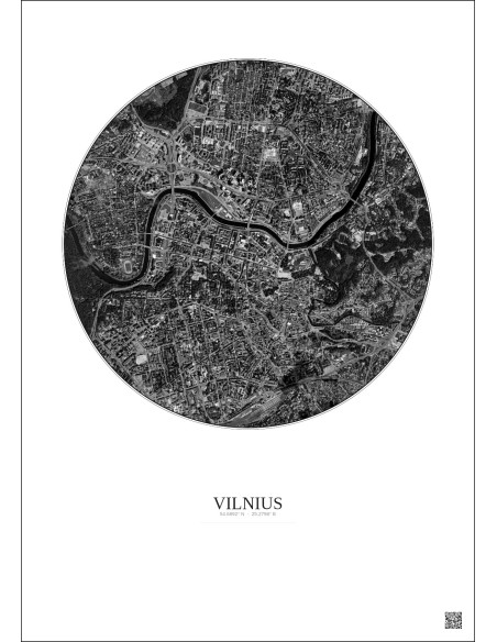 Affiche Vilnius – Poster vue satellite 2.5km N&B | Gravura – Fond clair