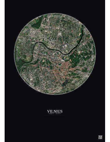 Vilnius Satellite View Poster 2.5km Color | Gravura – Dark background