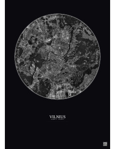 Vilnius Satellite View Poster 6km B&W | Gravura – Dark background