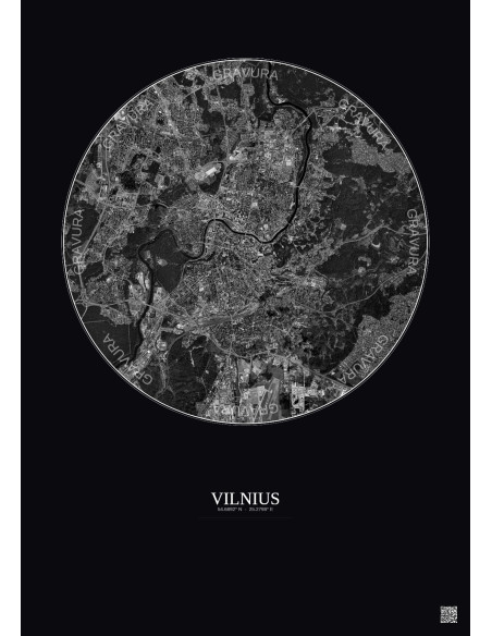 Vilnius Satellite View Poster 6km B&W | Gravura – Dark background