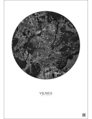 Affiche Vilnius – Poster vue satellite 6km N&B | Gravura – Fond clair