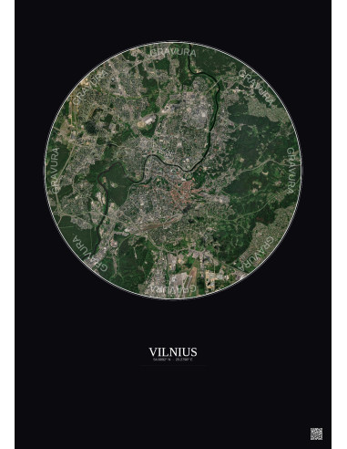 Affiche Vilnius – Poster vue satellite 6km Couleur | Gravura – Fond foncé