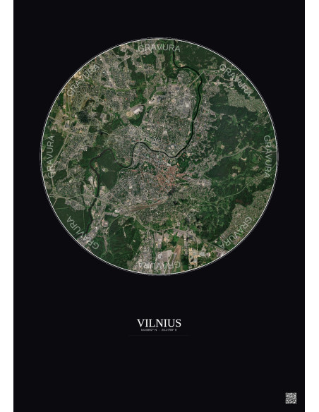 Affiche Vilnius – Poster vue satellite 6km Couleur | Gravura – Fond foncé