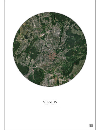 Vilnius Satellite View Poster 6km Color | Gravura – Light background