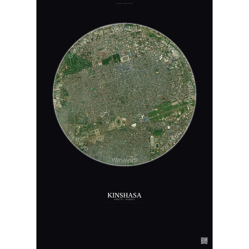 Affiche Kinshasa – Poster vue satellite 2.5km Couleur | Gravura – Fond foncé