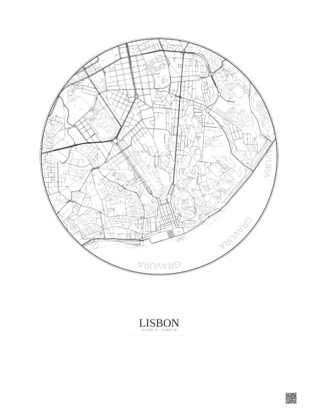 Lisbon City Map Poster 2.5km | Gravura – Light background
