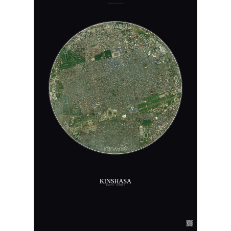 Affiche Kinshasa – Poster vue satellite 2.5km Couleur | Gravura – Fond foncé