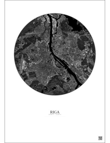 Riga Satellite View Poster 10km B&W | Gravura – Light background