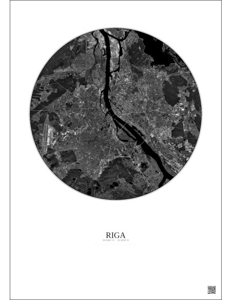 Riga Satellite View Poster 10km B&W | Gravura – Light background
