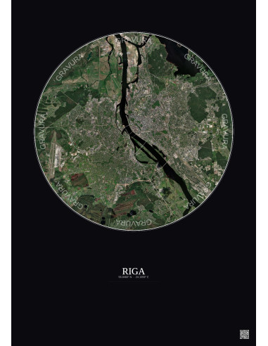 Riga Satellite View Poster 10km Color | Gravura – Dark background