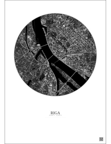 Riga Satellite View Poster 2.5km B&W | Gravura – Light background