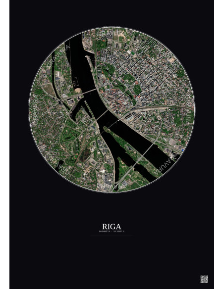 Riga Satellite View Poster 2.5km Color | Gravura – Dark background