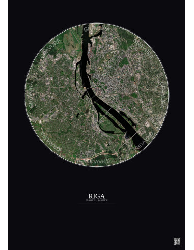 Riga Satellite View Poster 6km Color | Gravura – Dark background