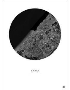 Rabat Satellite View Poster 10km B&W | Gravura – Light background