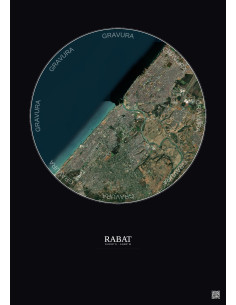 Rabat Satellite View Poster 10km Color | Gravura – Dark background