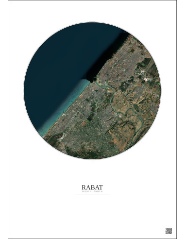 Rabat Satellite View Poster 10km Color | Gravura – Light background